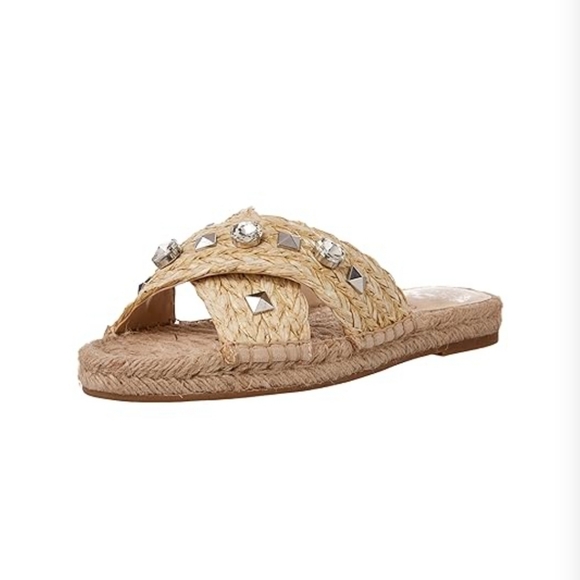 Vince Camuto Jermindi Embellished Raffia Slide Sandals - Picture 2 of 9